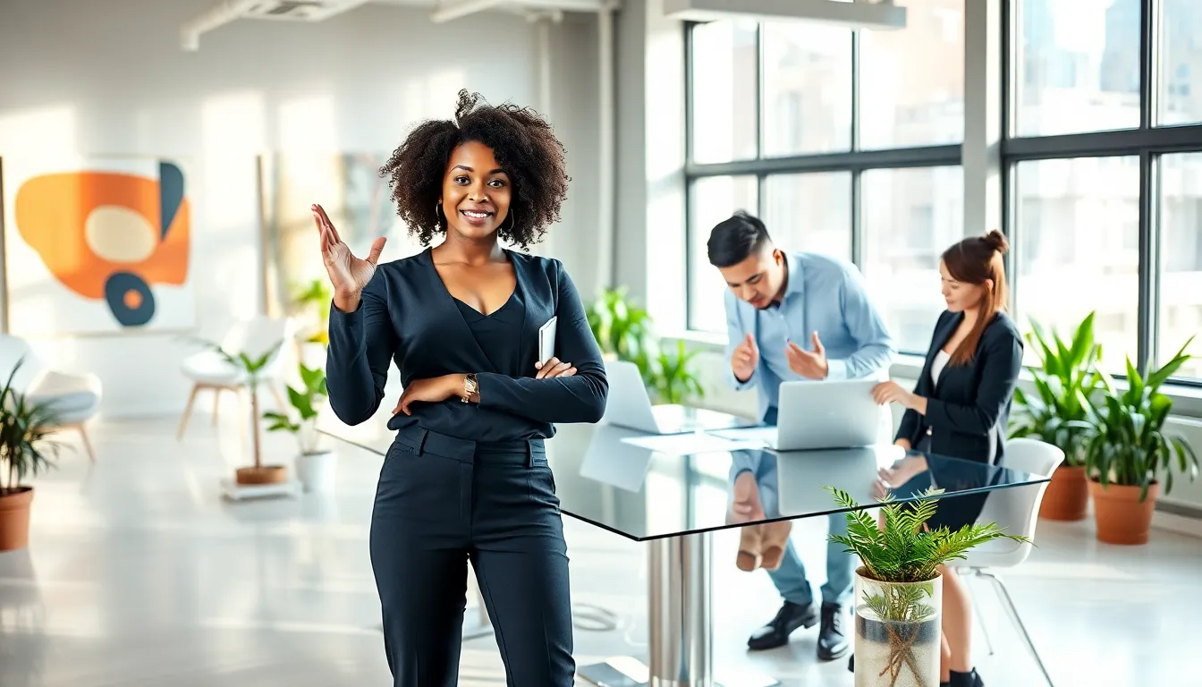 diverse professionals collaborating in a modern office environment.
