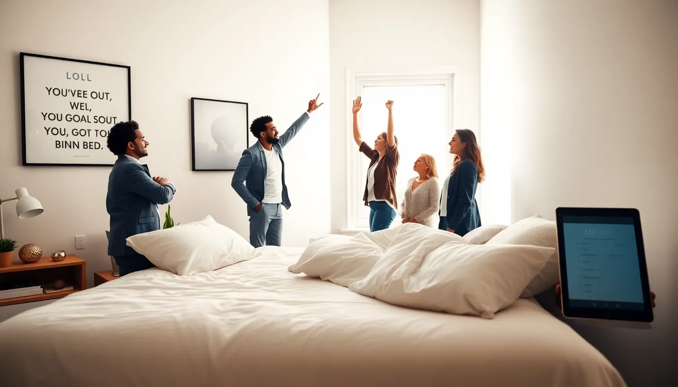 diverse individuals discussing motivation in a bright bedroom.