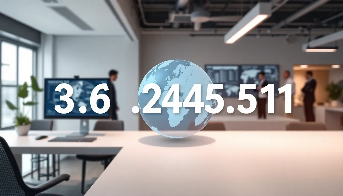 digital representation of an IP address in a modern office setting.