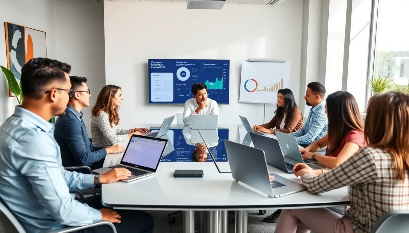 diverse team collaborating on customer success strategies in a modern office.
