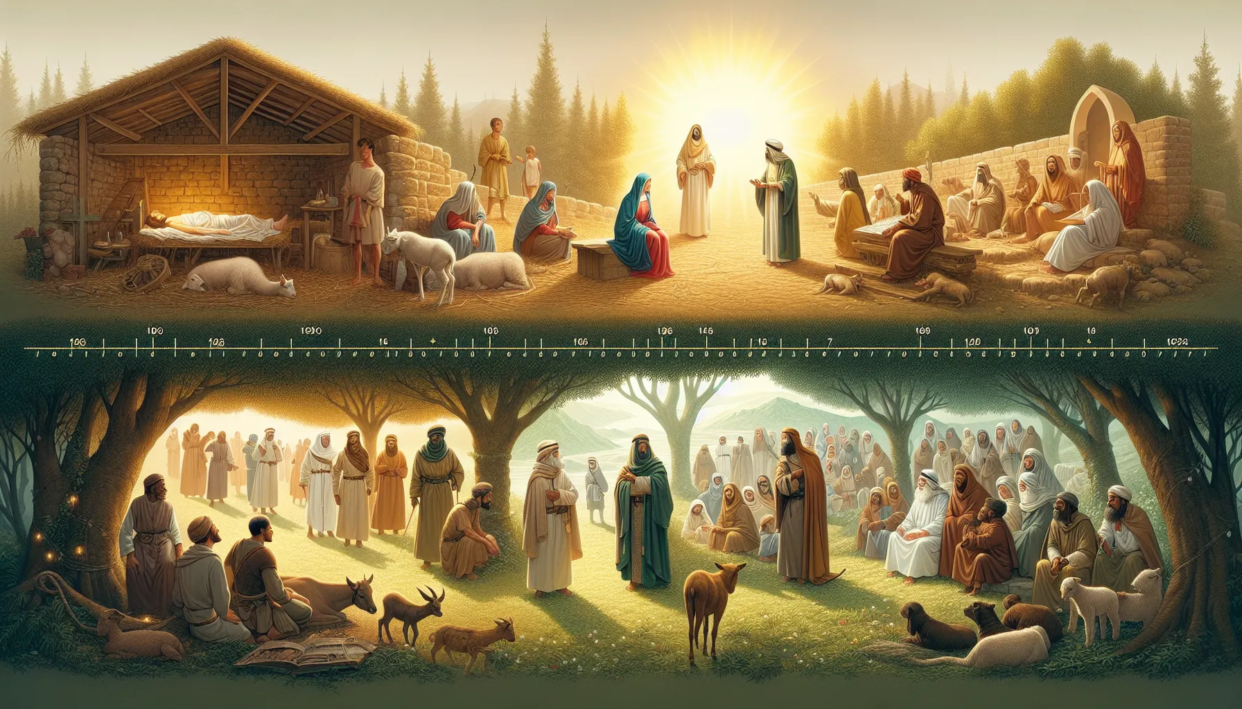 A timeline contrasting key events in Christianity and Islam.