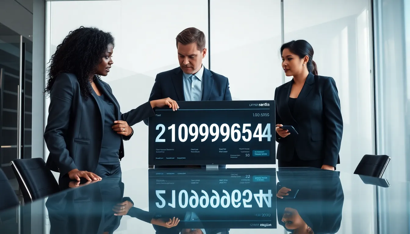 diverse team discussing a digital dashboard in a modern office.