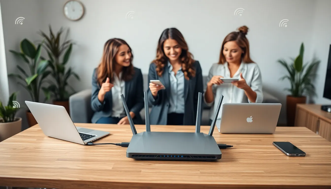 professionals discussing a modern home networking setup.