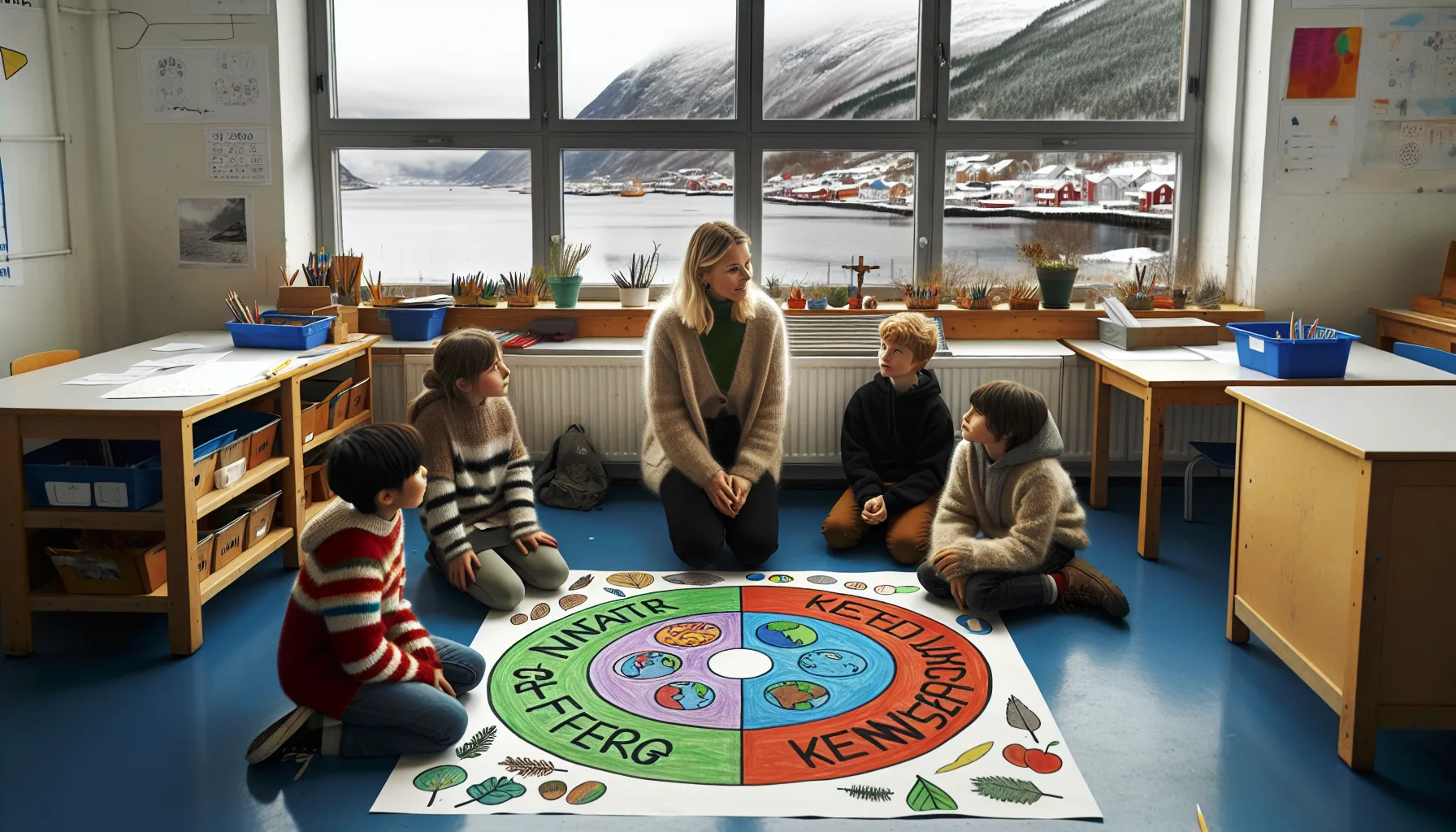 Norwegian primary school children discuss and practice everyday sustainability with their teacher.