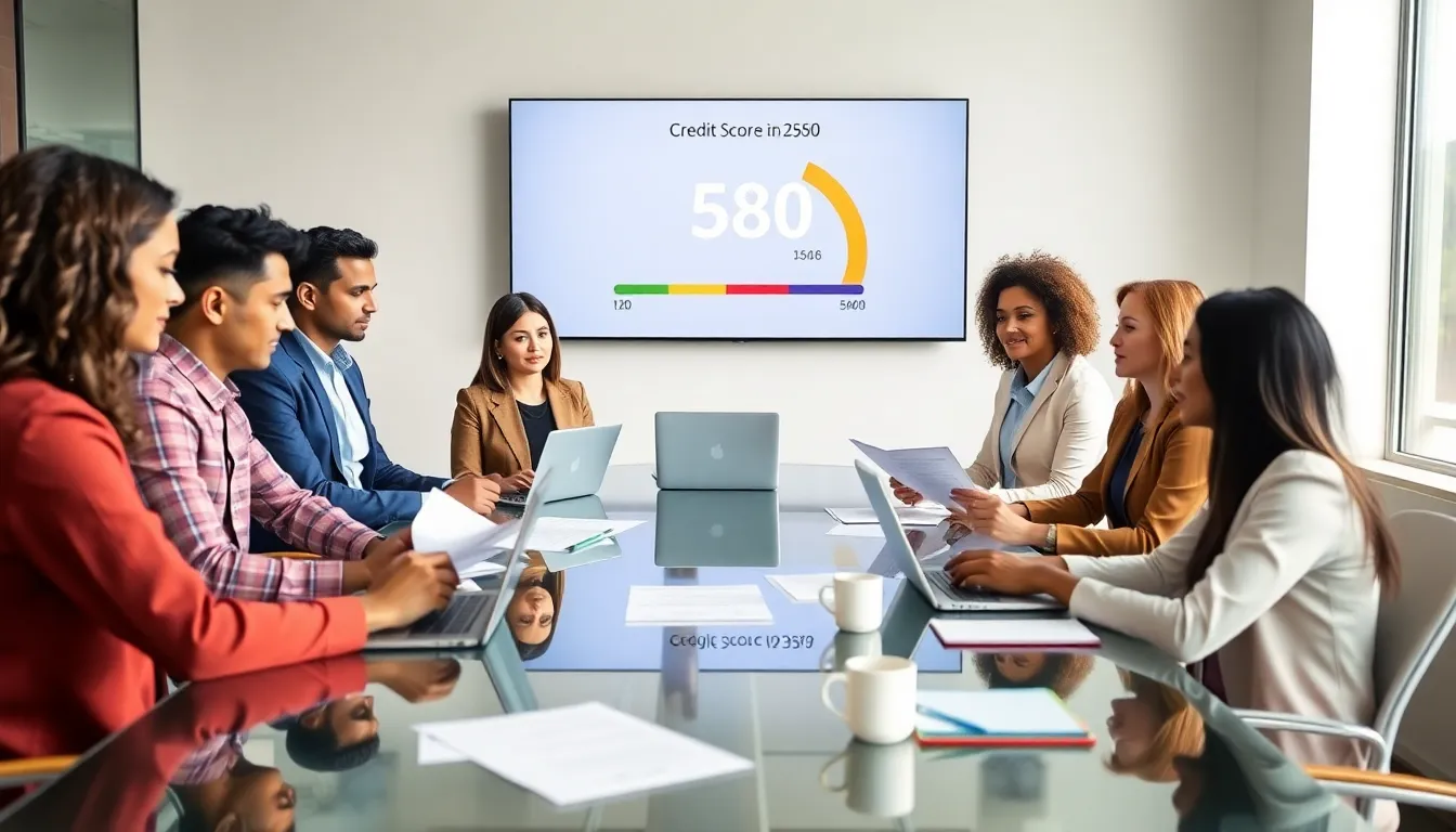 diverse team discussing loans in a modern office environment.