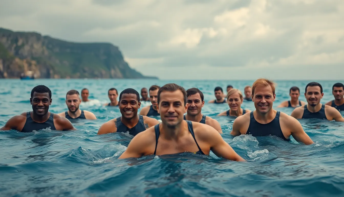 swimmers competing in the English Channel for a conservation cause.