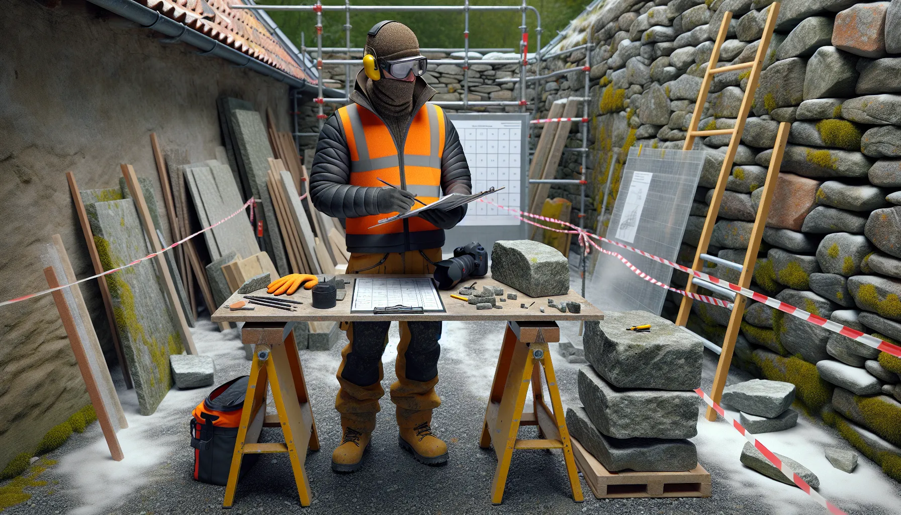 Slik restaurerer du gamle steinvegger og murer 3 Norwegian mason planning and securing restoration of an old stone wall.
