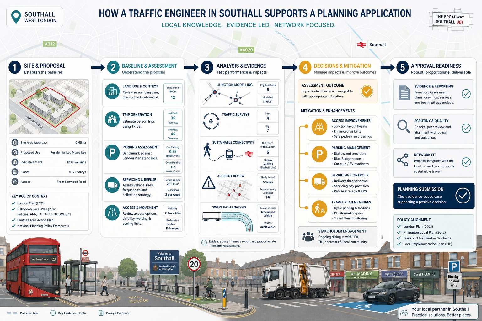 Traffic engineer planning application process for a Southall development site.