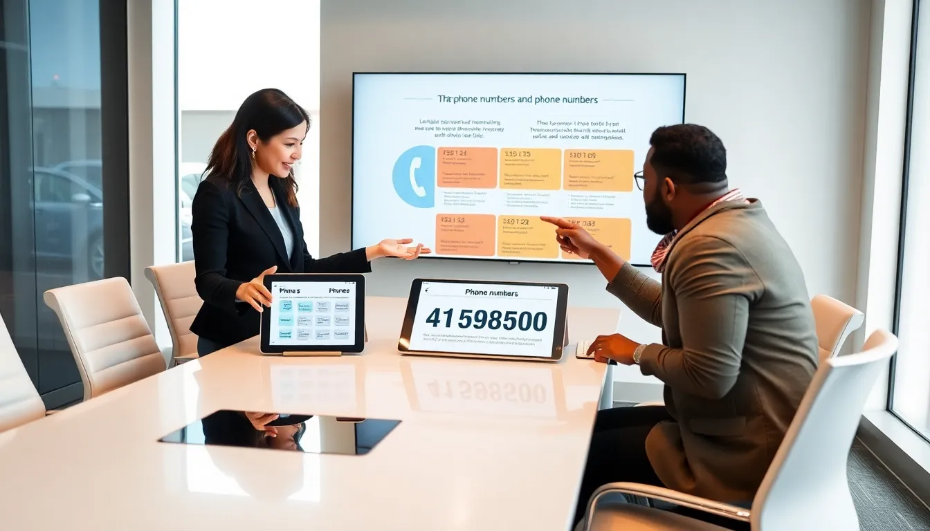 diverse professionals discussing phone number structures in a modern office.