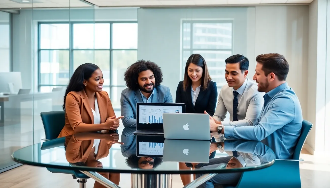 diverse professionals discussing master's degree benefits in a modern office.