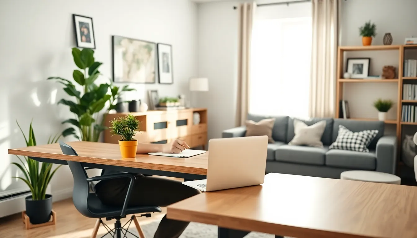 A professional working from a modern home office desk.