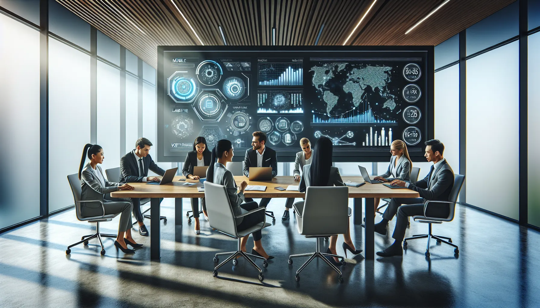 diverse professionals discussing phone number types in a modern office.