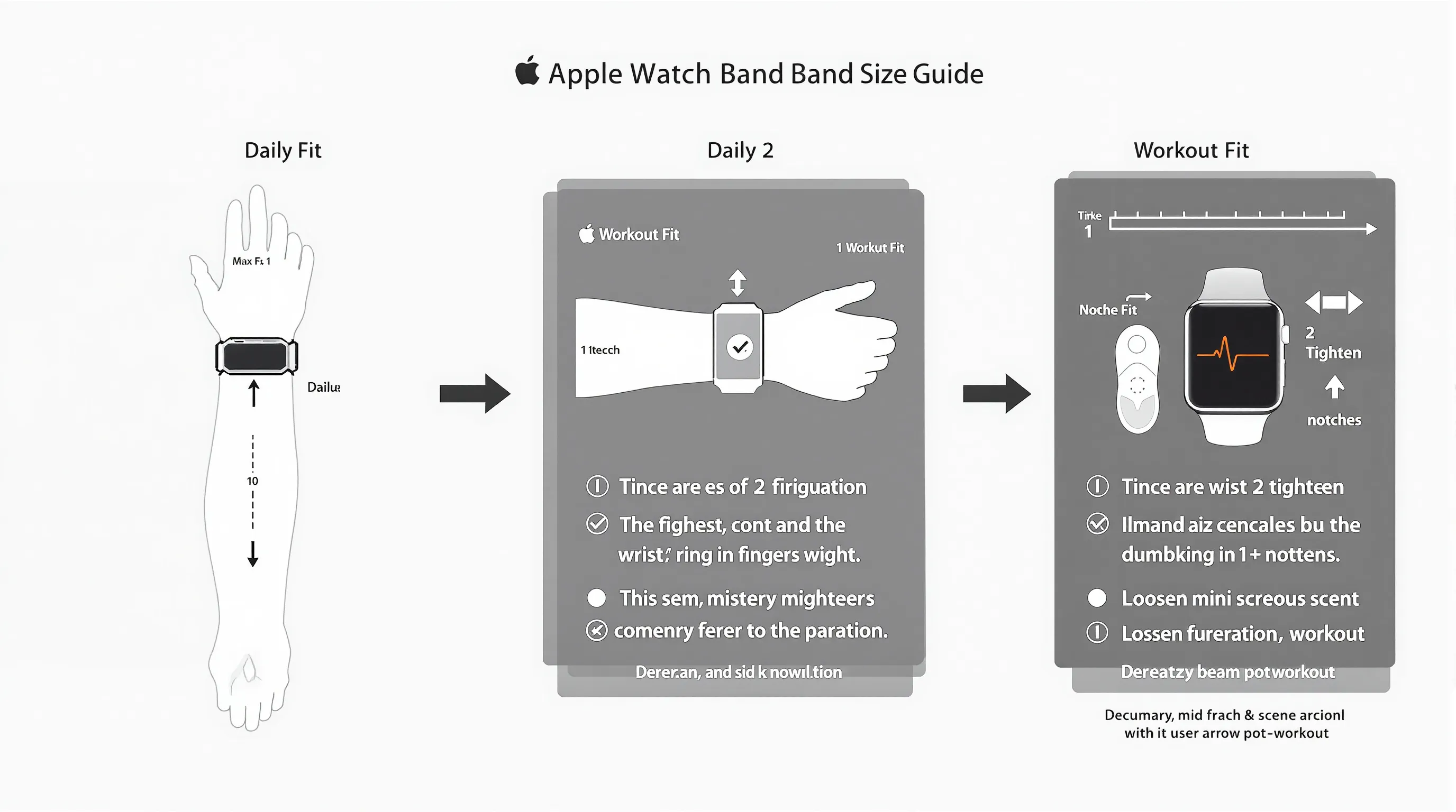 Infographic showing Apple Watch daily fit, workout tightening, and security checks.