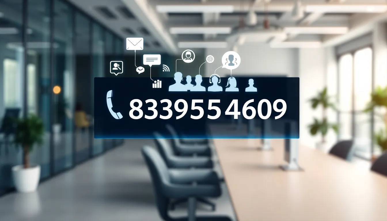 digital interface showcasing the number 8339524609 in a modern office.