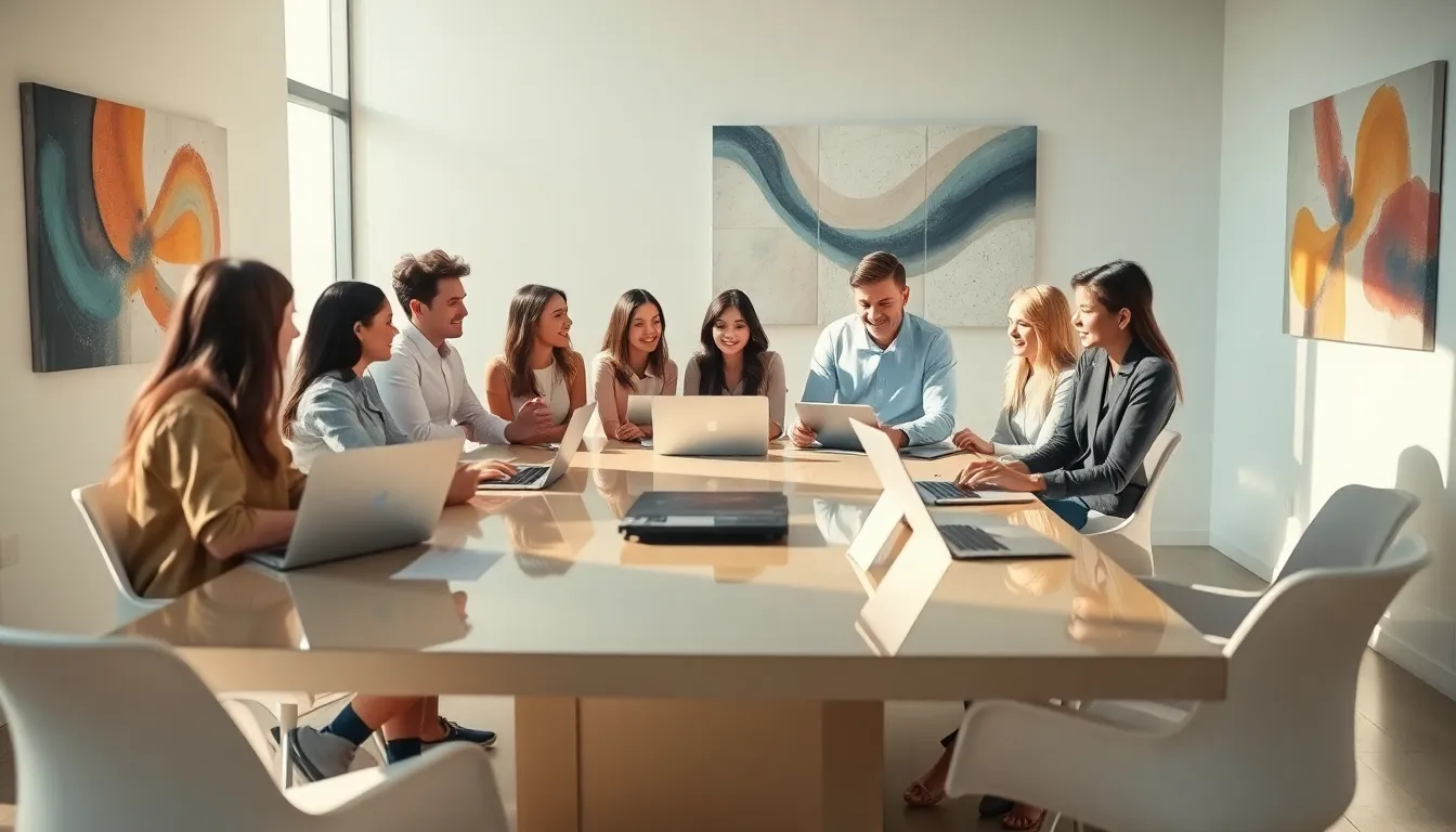 diverse team discussing digital identity in a modern office.