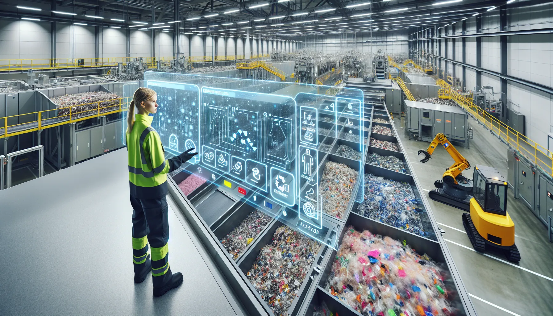 Engineer in a high-tech norwegian recycling plant managing advanced circular material flows.