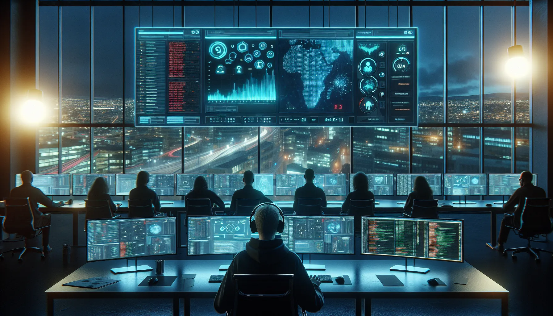 Norwegian cybersecurity analyst using ai dashboards to manage overwhelming digital security alerts.