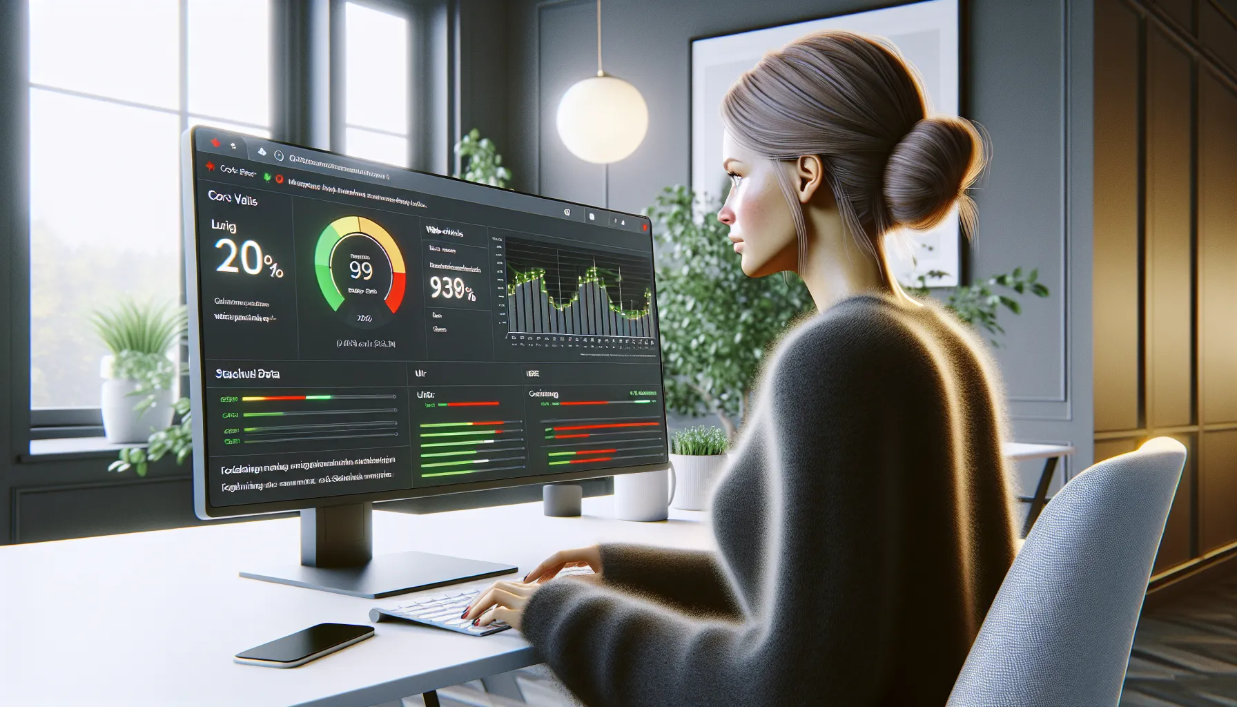 Norwegian seo specialist reviewing technical audit and core web vitals dashboard.