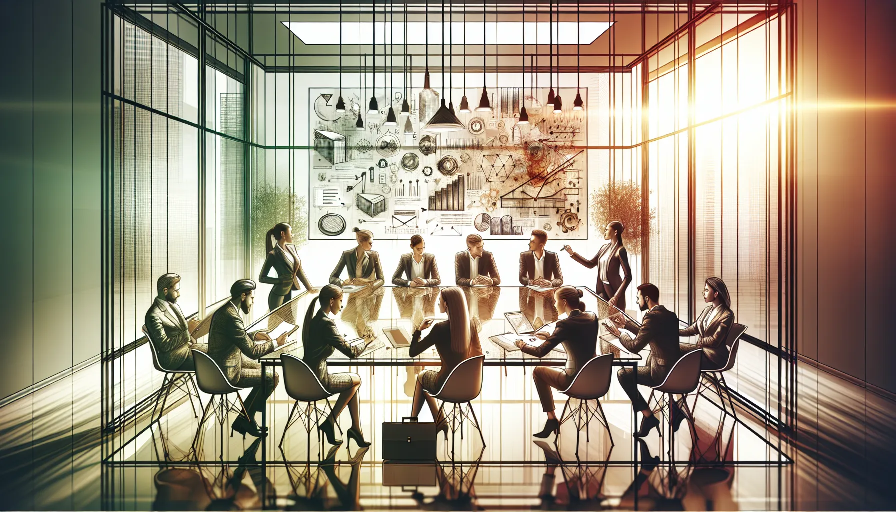 diverse professionals brainstorming in a modern conference room.