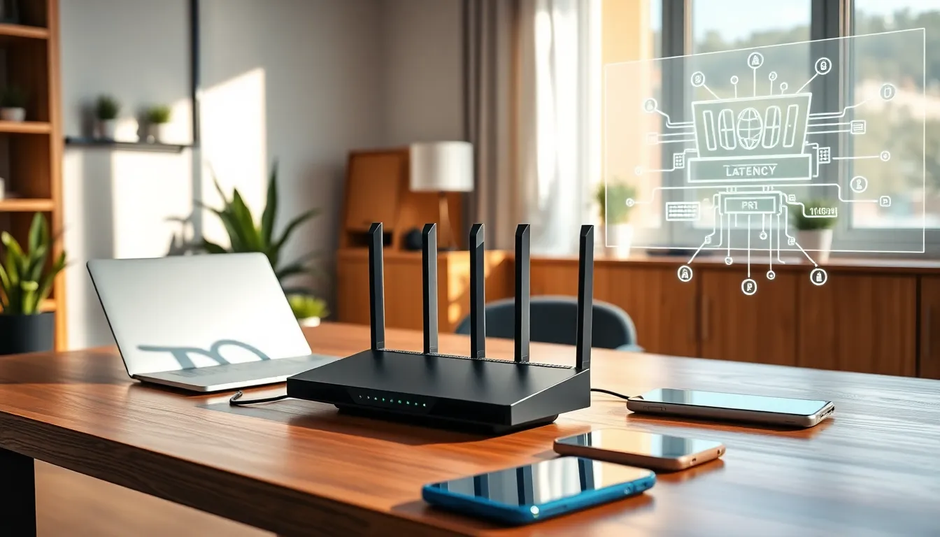modern home office showcasing a home networking setup.