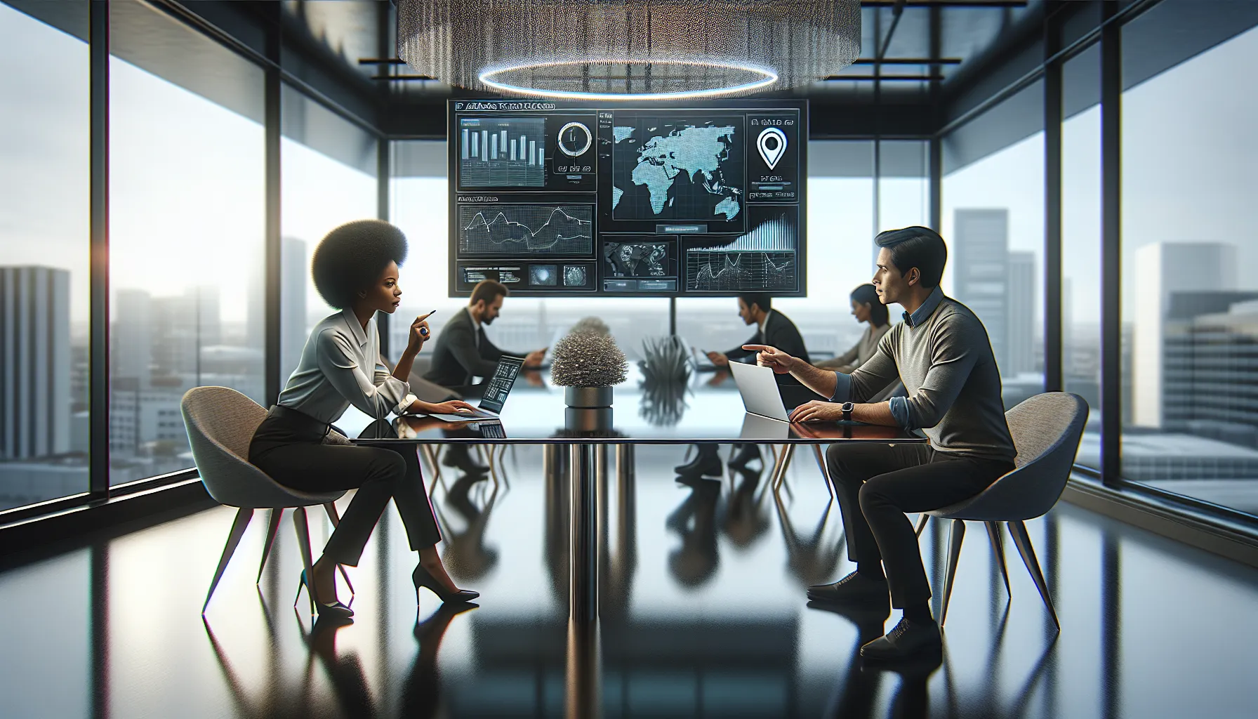 professionals discussing IP address tracing in a modern office.