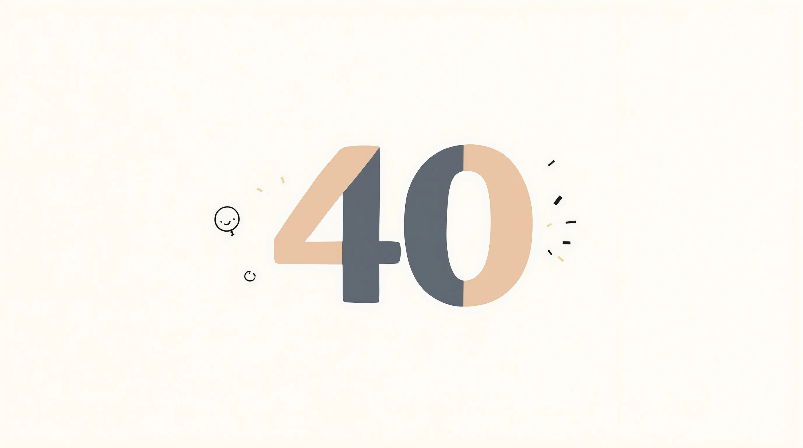 Large number forty with minimal balloon and confetti shapes on clean background.