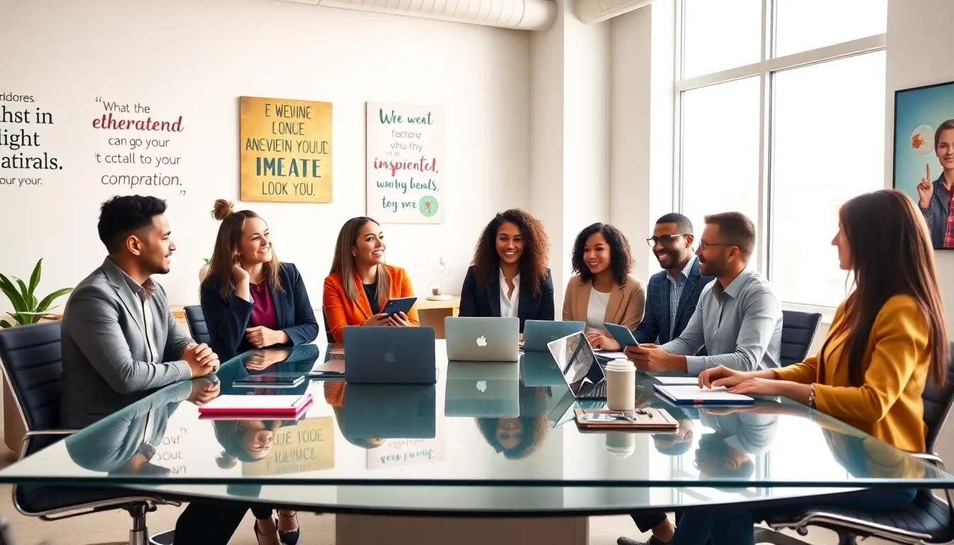 diverse professionals collaborating in a modern co-working space.