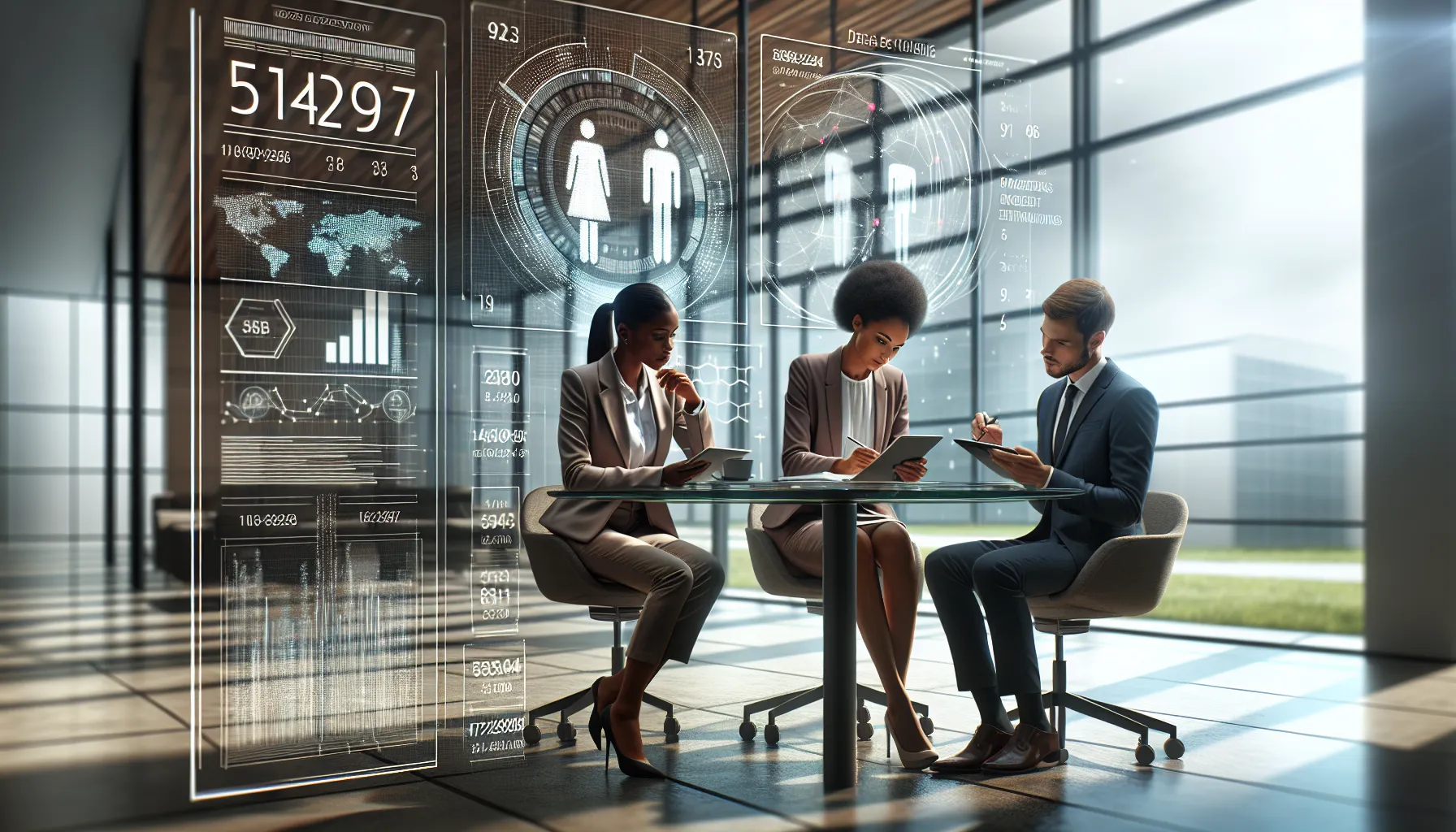 professionals analyzing data trends in a modern office setting.