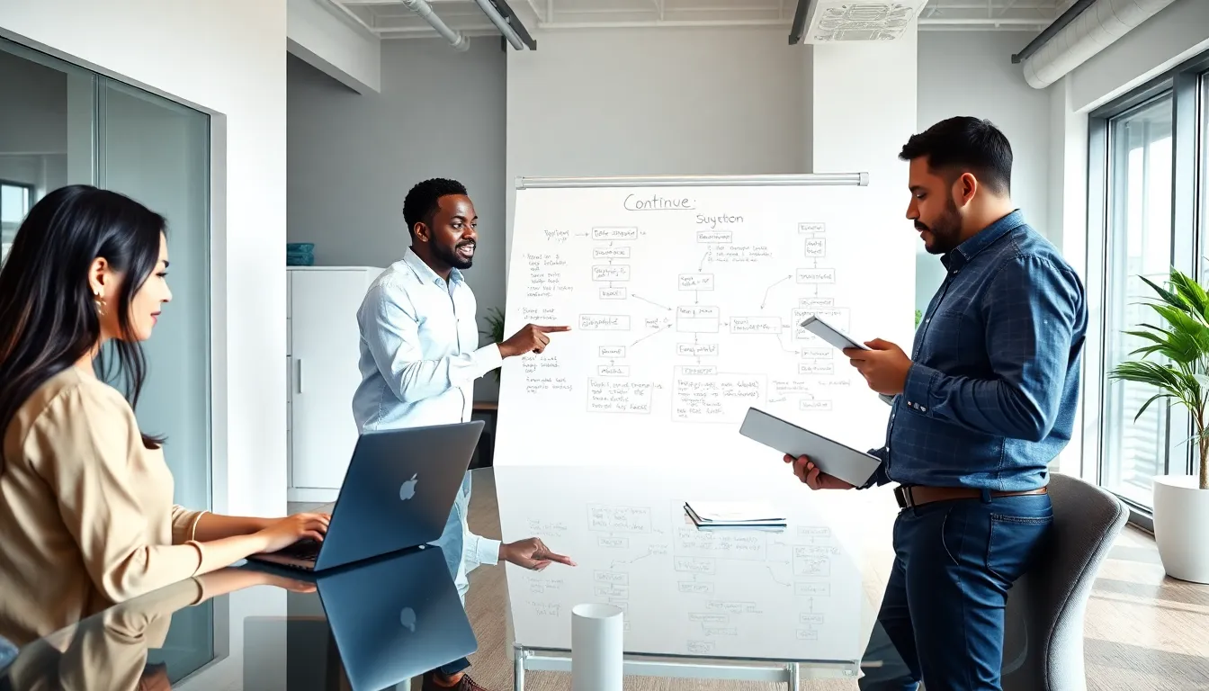 diverse team collaborating on Python coding in a modern office.