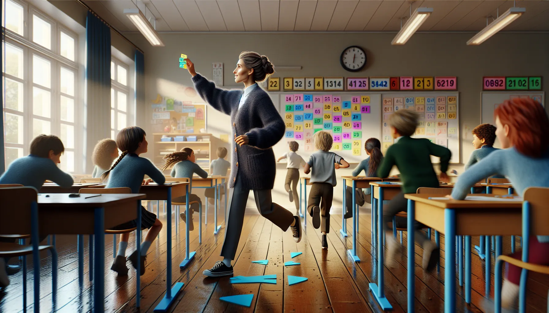 Fordelene med fysisk aktivitet i skolehverdagen 2 Students do active learning bursts in a bright norwegian classroom.