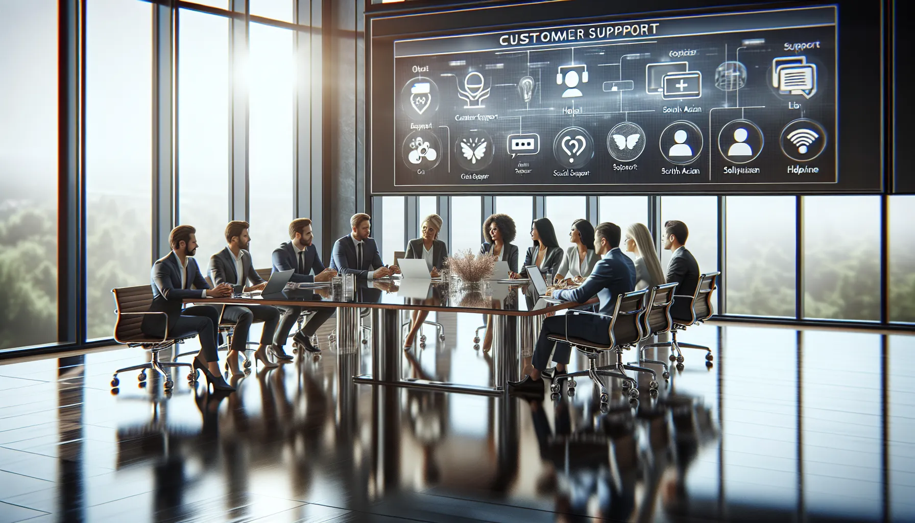 diverse team discussing customer service alternatives in a modern office.