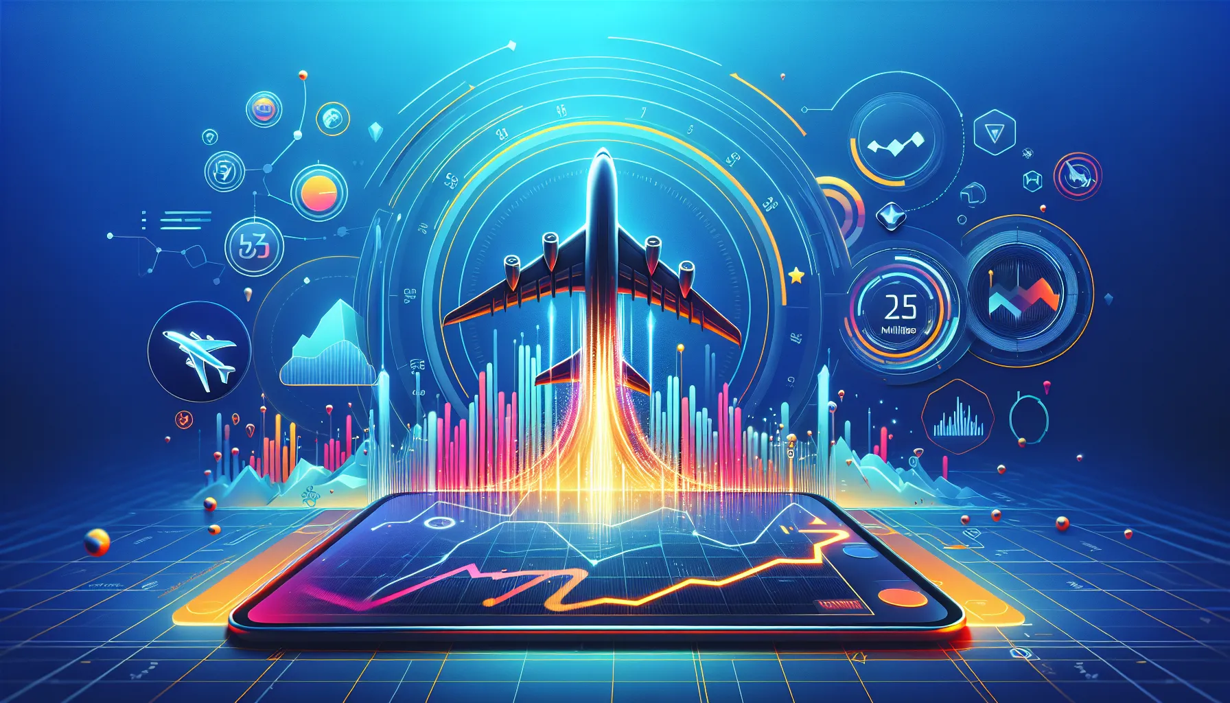 A sophisticated Aviator-themed gaming interface featuring an ascending aircraft and dynamic graphs.