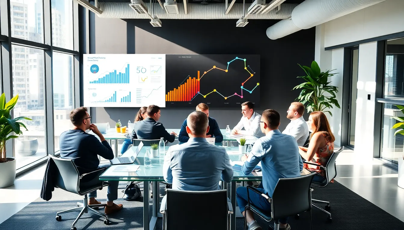 diverse biotech professionals collaborating in a modern office setting.