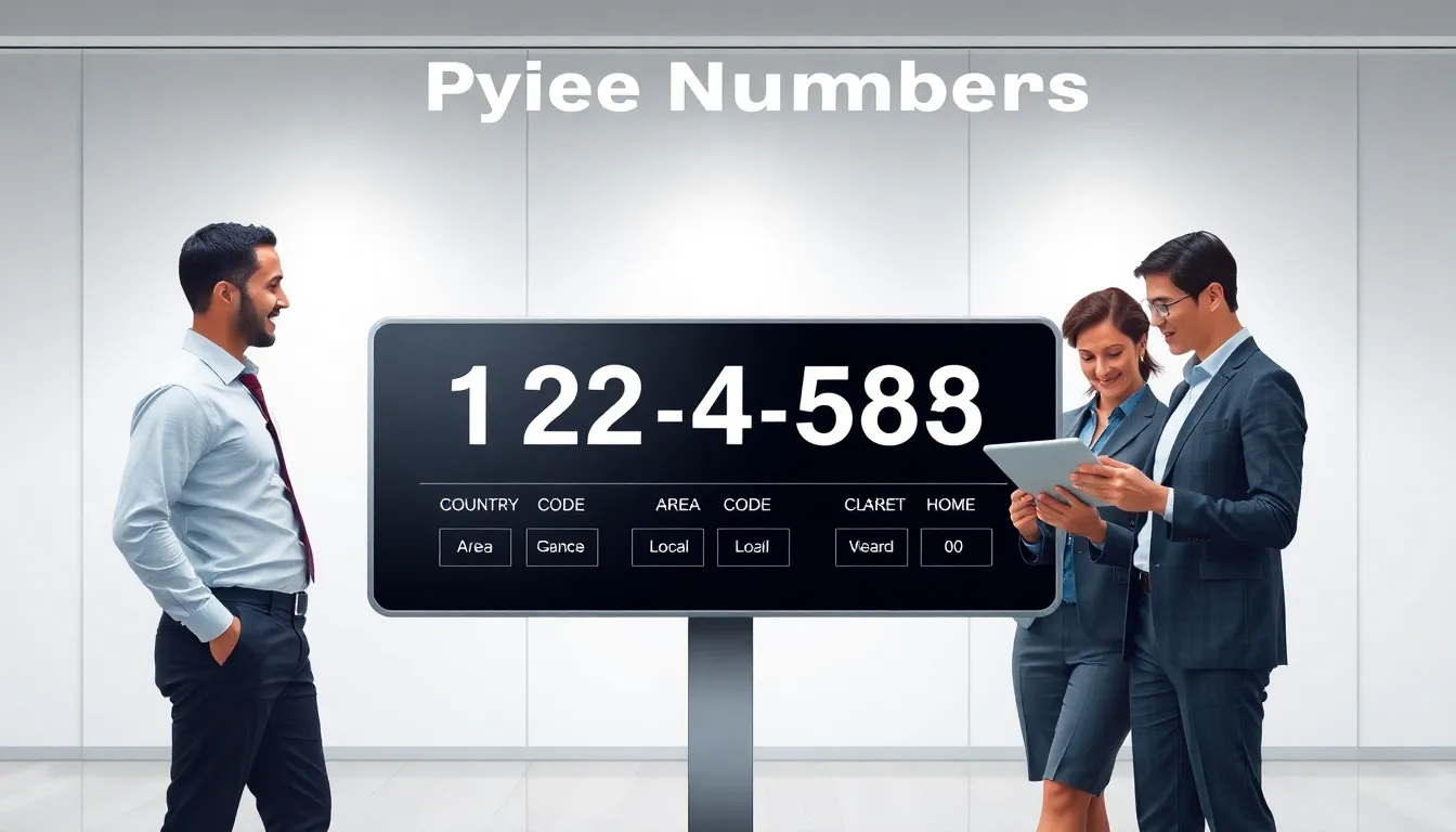 infographic illustrating the structure of phone numbers with diverse professionals.