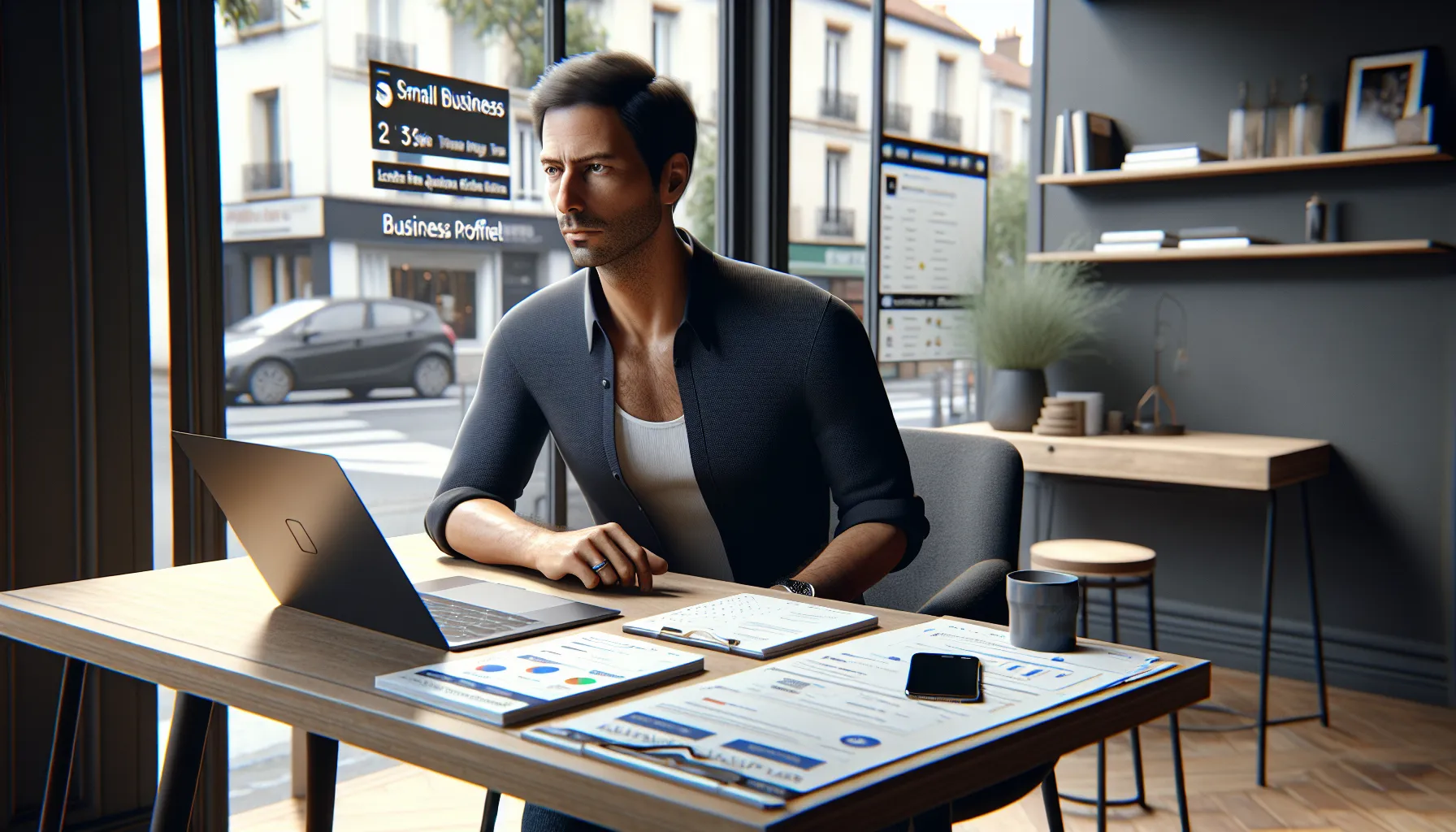 Local business owner in Gentilly studying competitive Google search results on laptop.