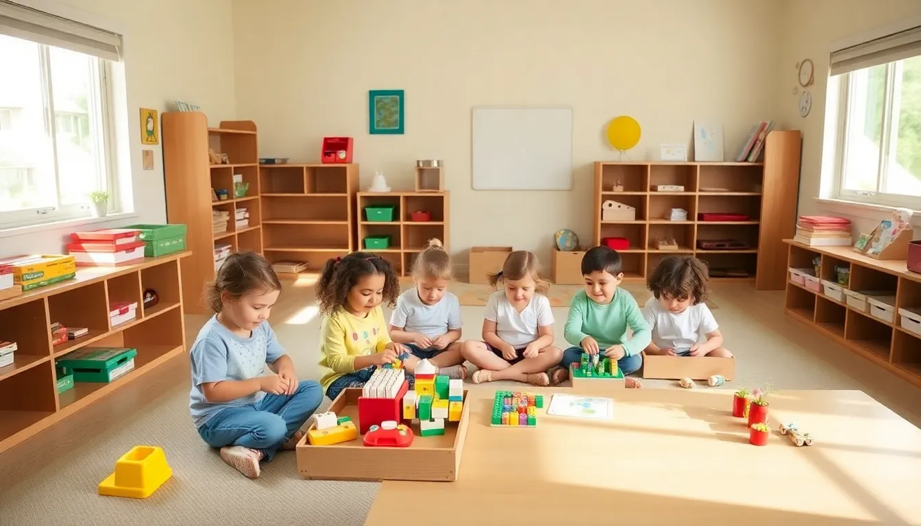 children engaged in hands-on activities in a Montessori classroom.
