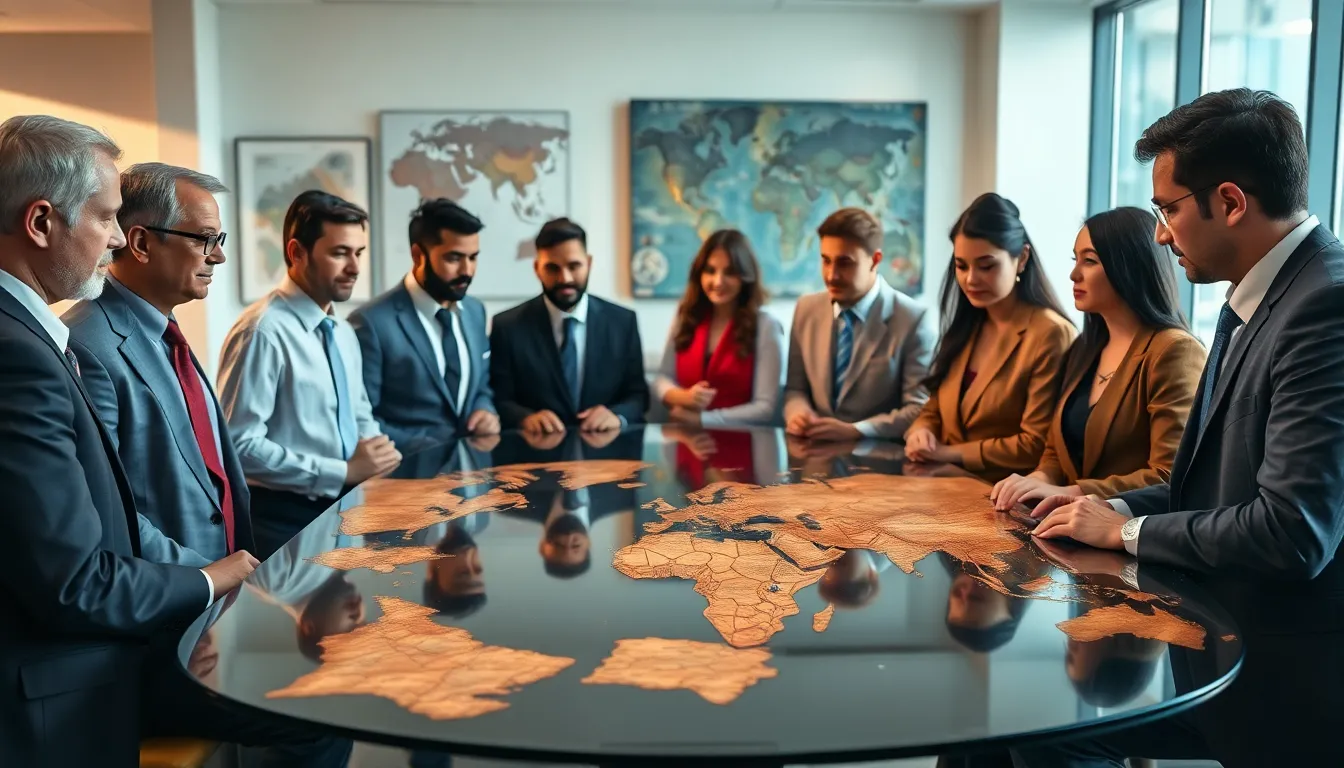 diverse professionals discussing historical concepts in a modern office.