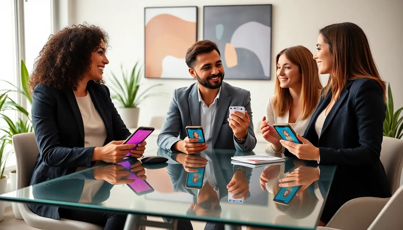 diverse professionals discussing intimate connections in a modern office.