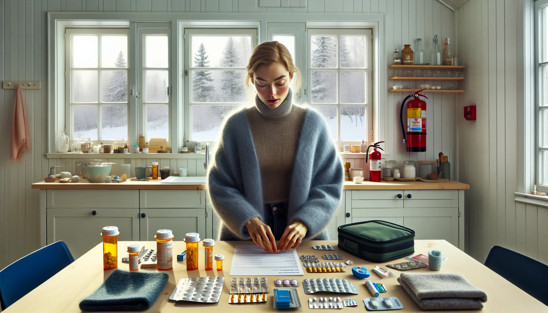 Hvordan forberede seg på helsemessige nødsituasjoner 2 Norwegian woman organizes a home health emergency kit with meds and emergency numbers.