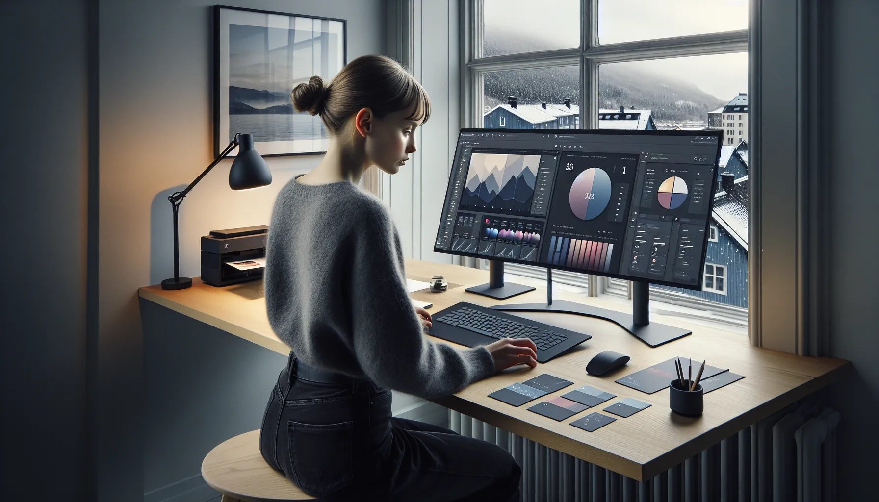 Norwegian designer reviews data-driven generative layouts and personalized prints in studio.