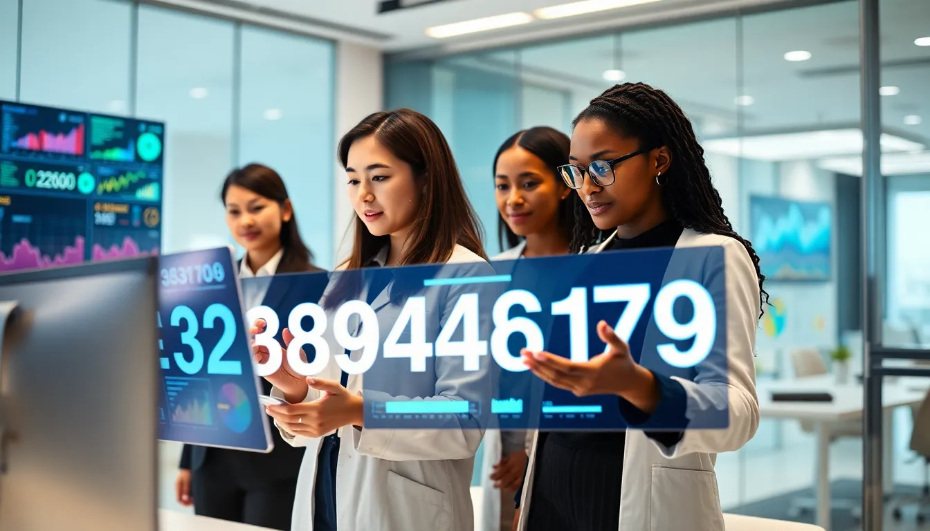 diverse team analyzing data in a modern office.