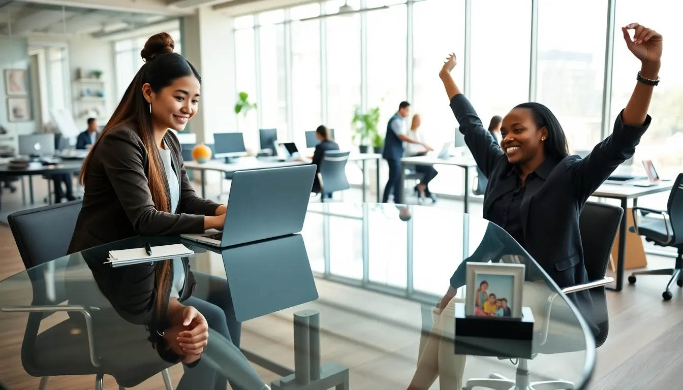 diverse team showcasing work-life balance in a modern office.