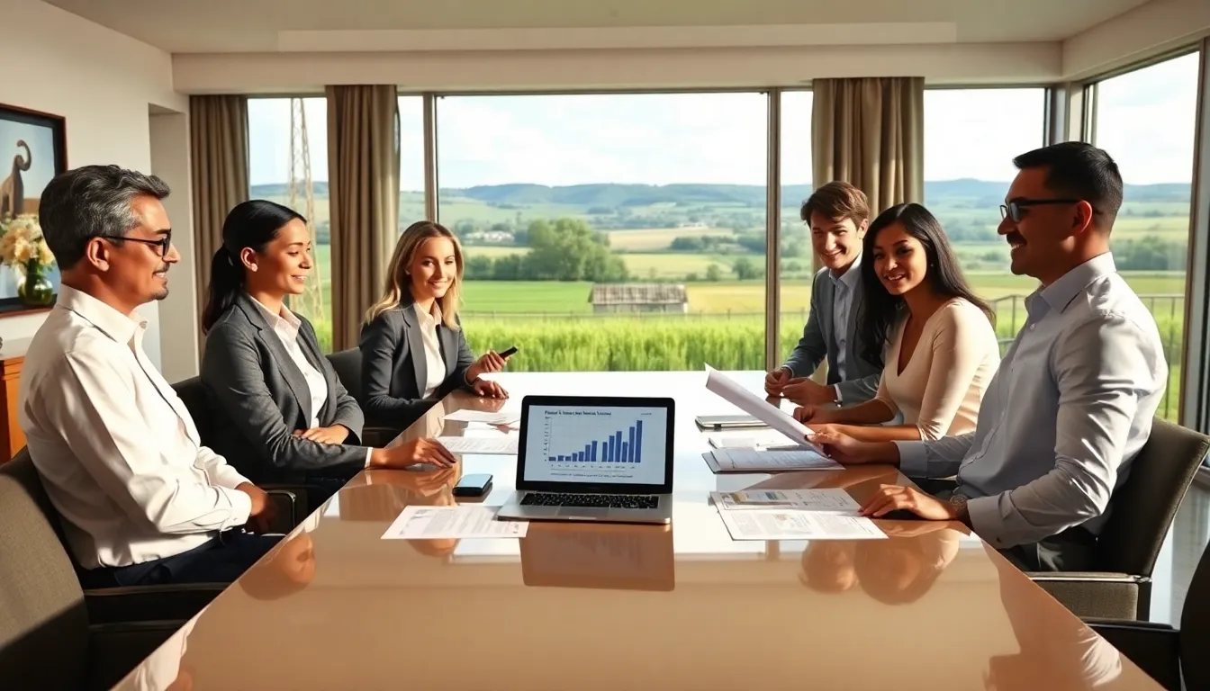 diverse group discussing rural housing loan options in a modern office.