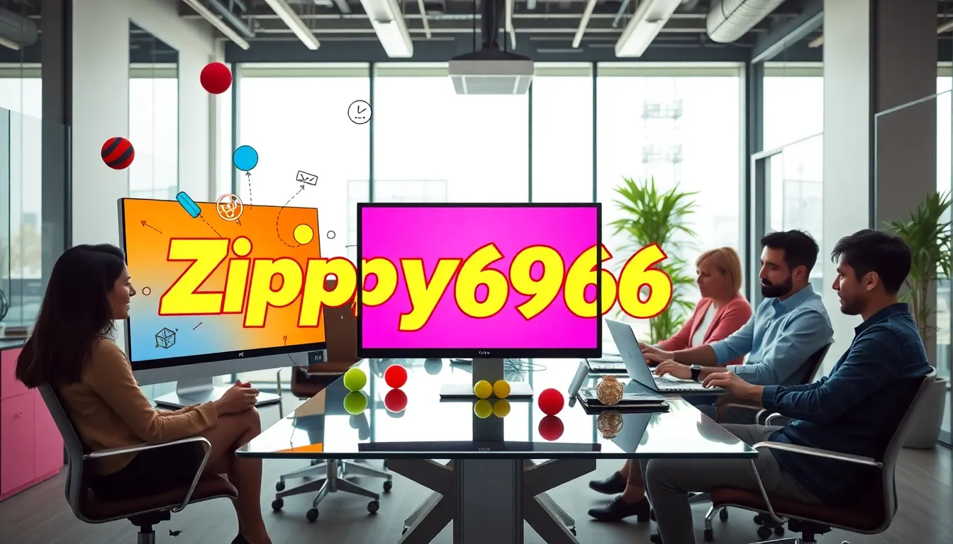 vibrant workspace with diverse professionals discussing the playful username Zippy69666.