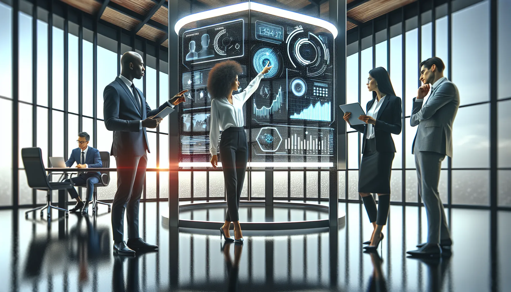 diverse team discussing Evakis8524 features in a modern office.