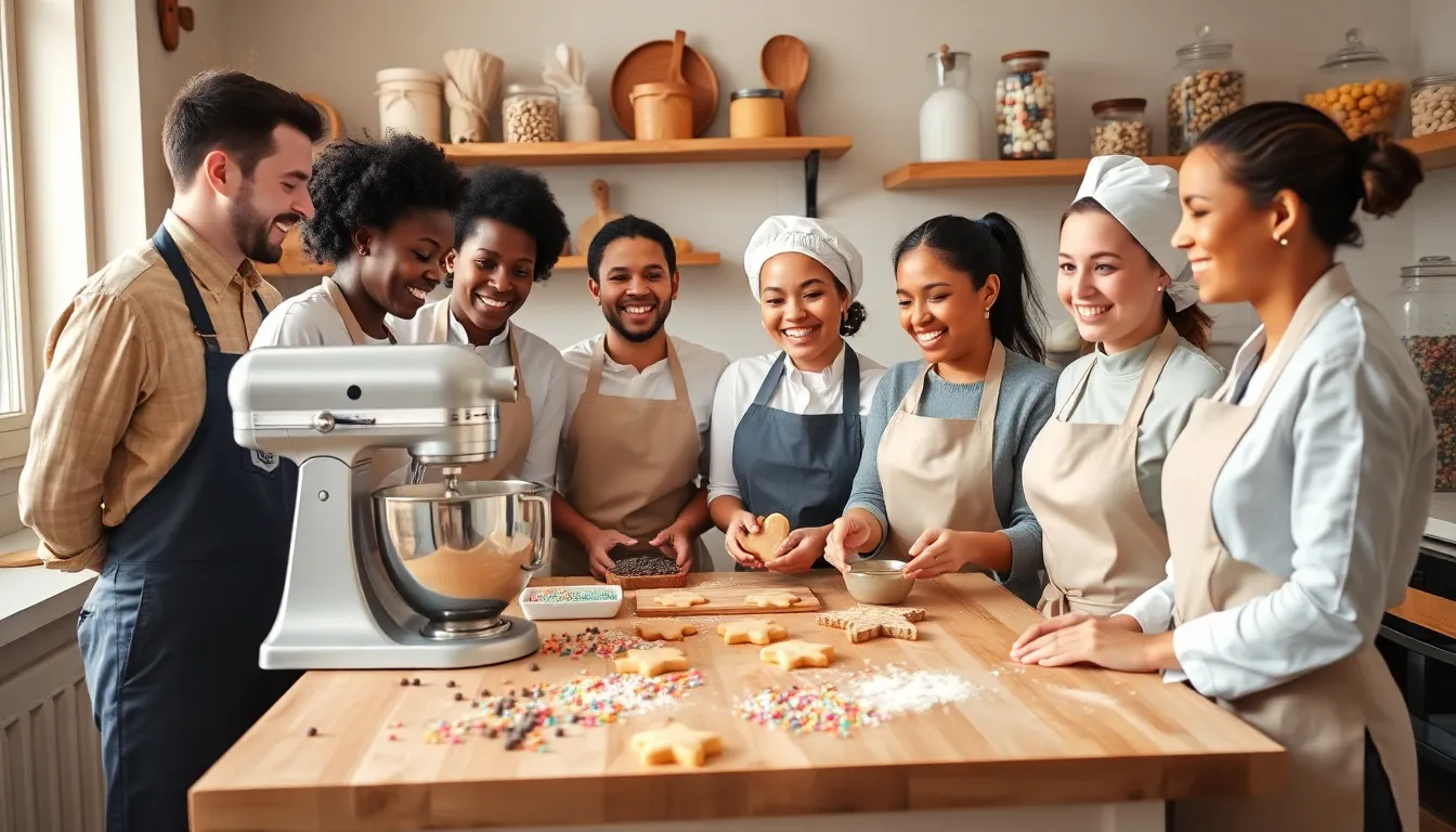 diverse bakers in a cozy kitchen preparing cookies with love.