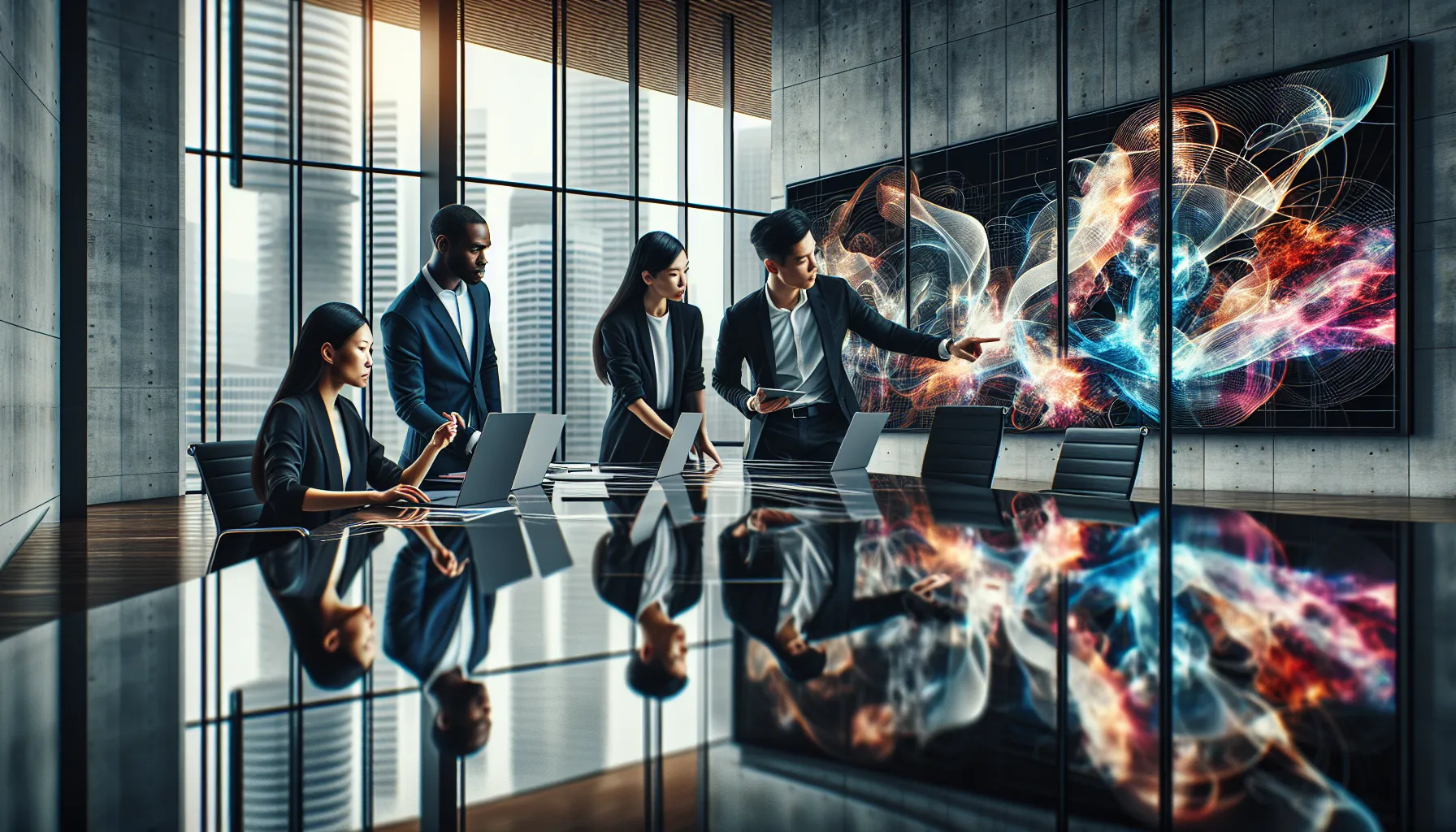 diverse team collaborating in a modern office setting.