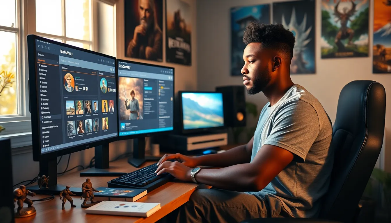 a young man creating characters in a gaming studio with Ck2generator.