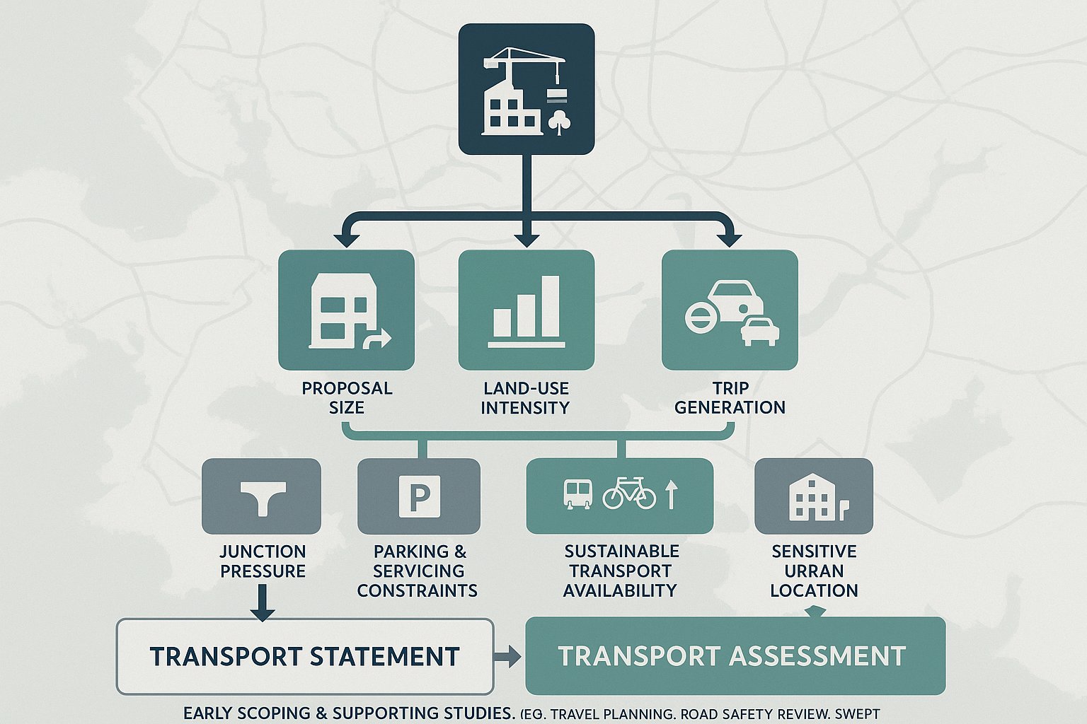 Decision tree showing when a transport statement or assessment is needed.