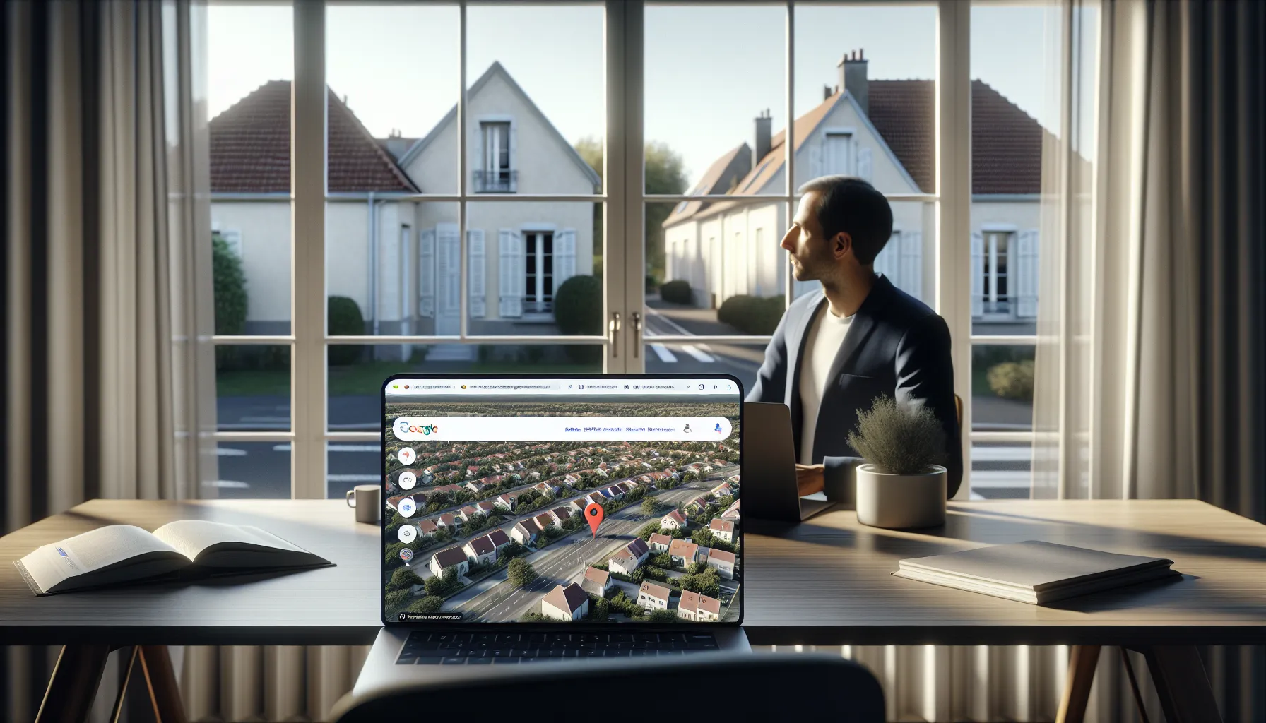 Small business owner in Bussy-Saint-Georges analyzing local Google SEO results on laptop.